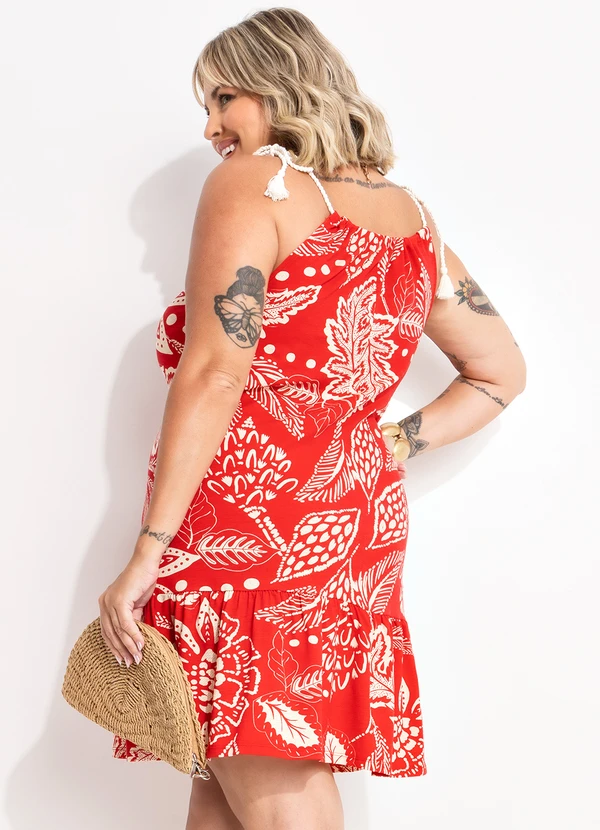 Quintess - Vestido Floral Vermelho em Malha de Viscose 12