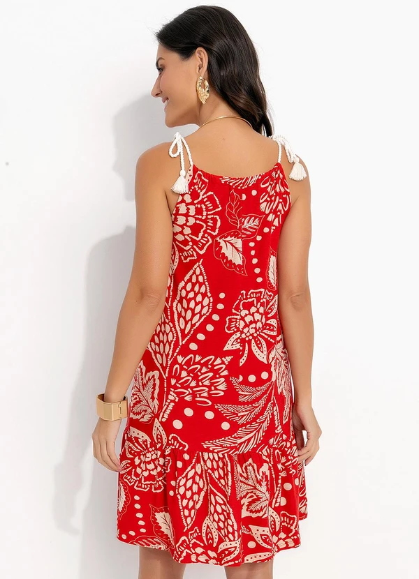 Quintess - Vestido Floral Vermelho em Malha de Viscose 2