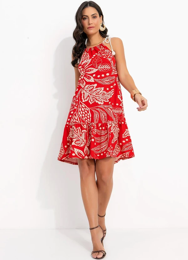 Quintess - Vestido Floral Vermelho em Malha de Viscose 3