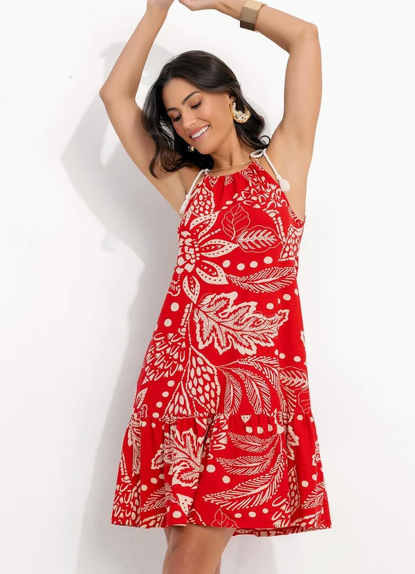 Quintess - Vestido Floral Vermelho em Malha de Viscose 7