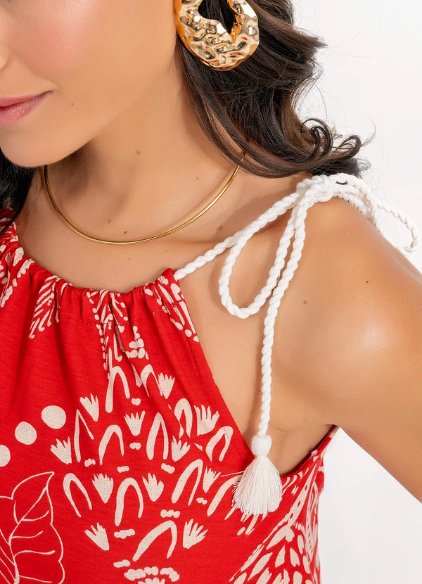 Quintess - Vestido Floral Vermelho em Malha de Viscose 10