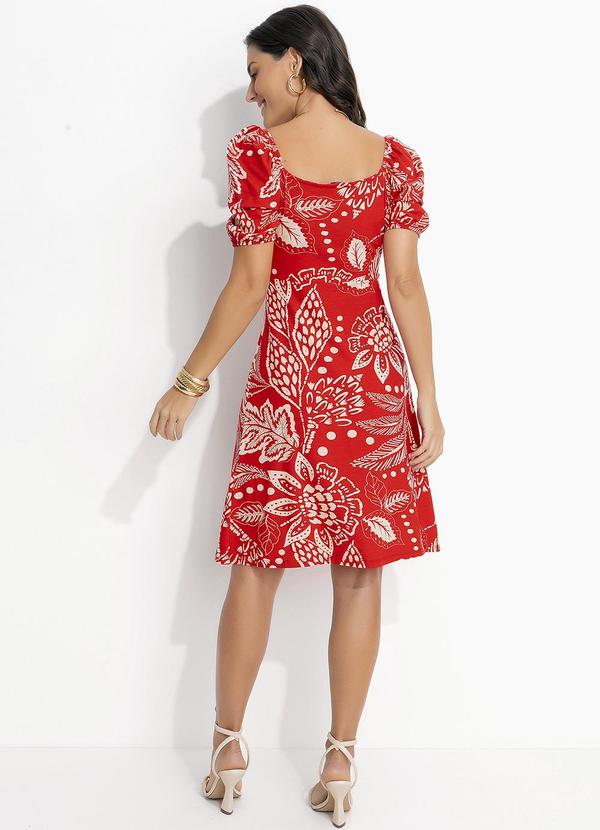 Quintess - Vestido Floral Vermelho em Malha de Viscose 2