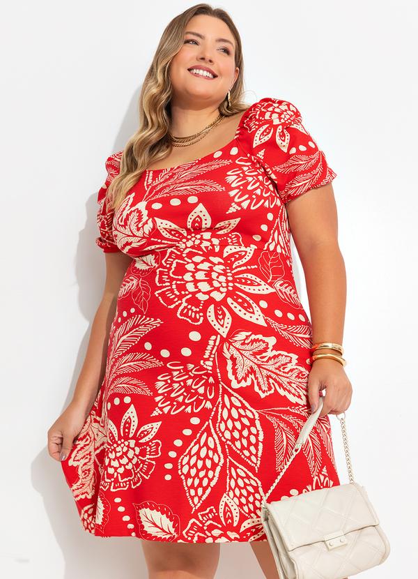 Quintess - Vestido Floral Vermelho em Malha de Viscose 8