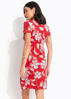 Quintess - Vestido Floral Vermelho em Malha de Viscose - QUINTESS