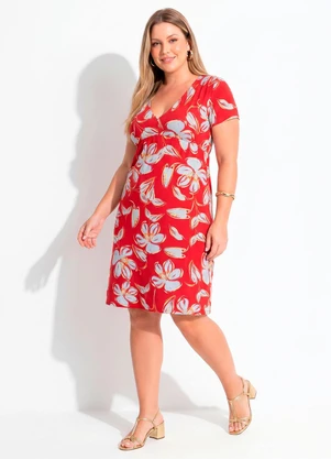 Quintess - Vestido Floral Vermelho em Malha de Viscose - QUINTESS