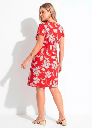 Quintess - Vestido Floral Vermelho em Malha de Viscose - QUINTESS