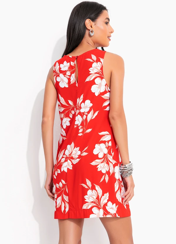 Quintess - Vestido Floral Vermelho em Viscose Plana 2