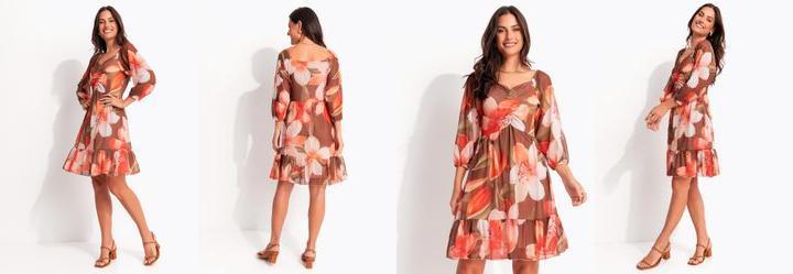 Vestido Floral Vintage em Tule Estampado