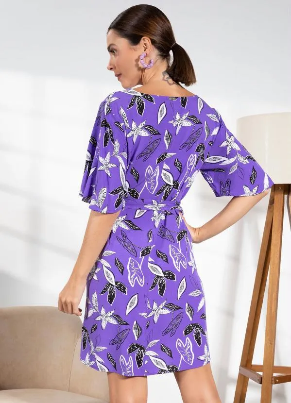 Quintess - Vestido Floral Violeta em Viscose Plana 2