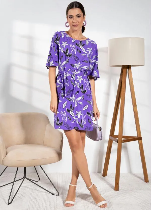Quintess - Vestido Floral Violeta em Viscose Plana 3