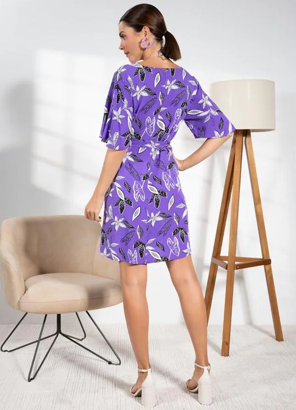Quintess - Vestido Floral Violeta em Viscose Plana 4