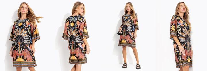 Vestido Floresta Colorida em Malha Fria