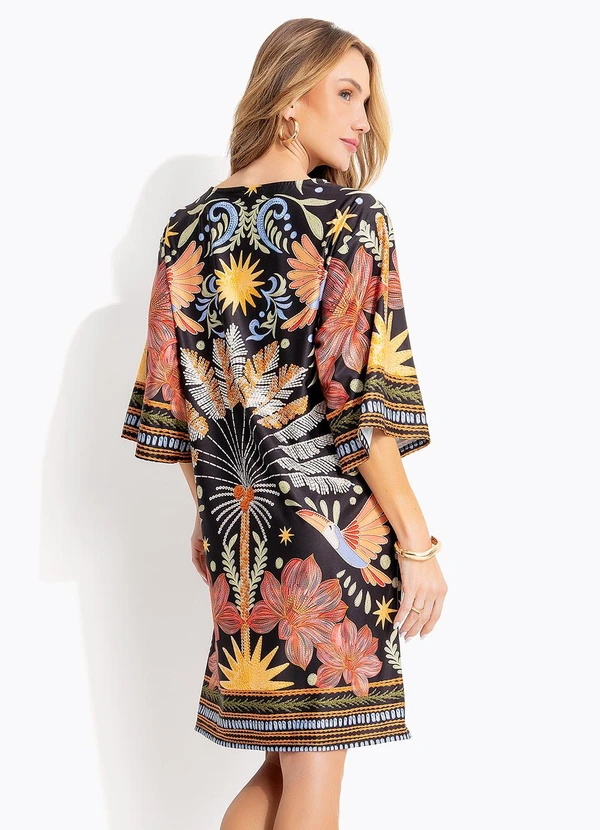 Quintess - Vestido Floresta Colorida em Malha Fria 2