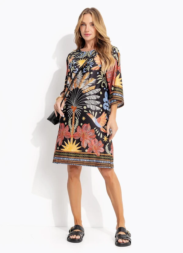 Quintess - Vestido Floresta Colorida em Malha Fria 3