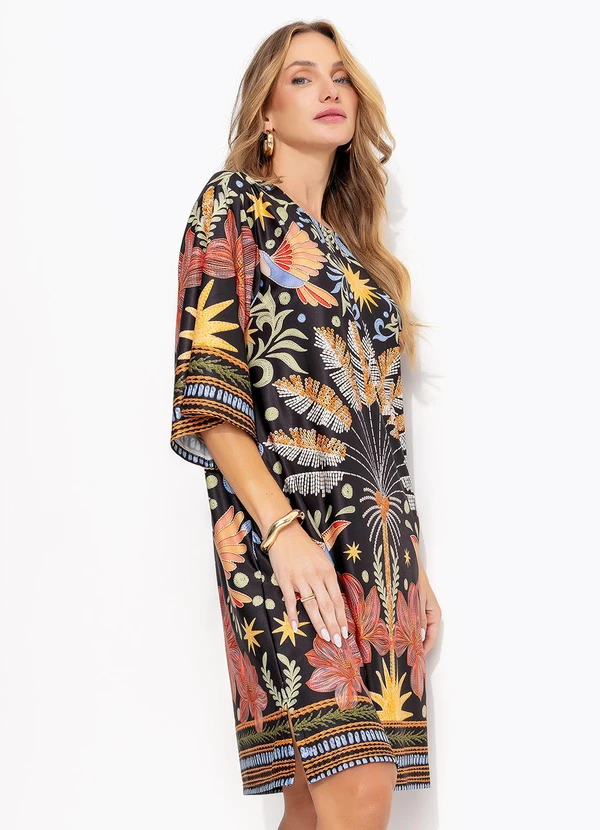 Quintess - Vestido Floresta Colorida em Malha Fria 5