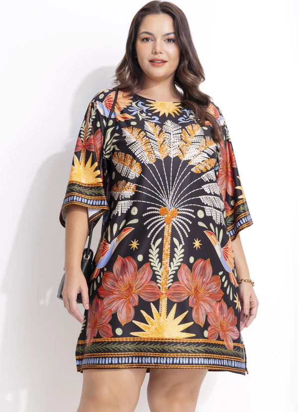 Quintess - Vestido Floresta Colorida em Malha Fria 6