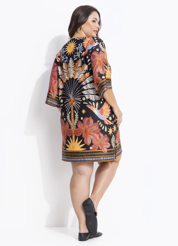 Quintess - Vestido Floresta Colorida em Malha Fria 7