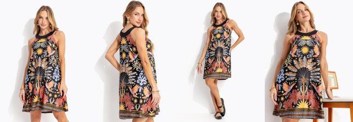 Vestido Floresta Colorida em Malha Fria