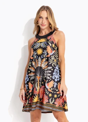 Quintess - Vestido Floresta Colorida em Malha Fria - QUINTESS