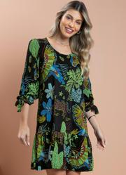 Vestido Floresta Preta com Babado na Barra