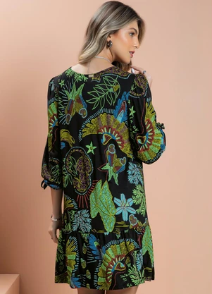 Quintess - Vestido Floresta Preta com Babado na Barra - QUINTESS