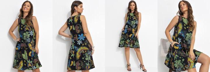 Vestido Floresta Preta em Malha de Viscose