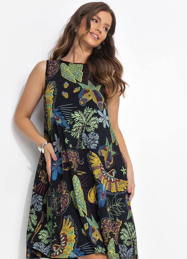 Quintess - Vestido Floresta Preta em Malha de Viscose 1