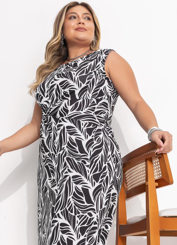 Quintess - Vestido Folhagem Abstrata em Malha Fria 12