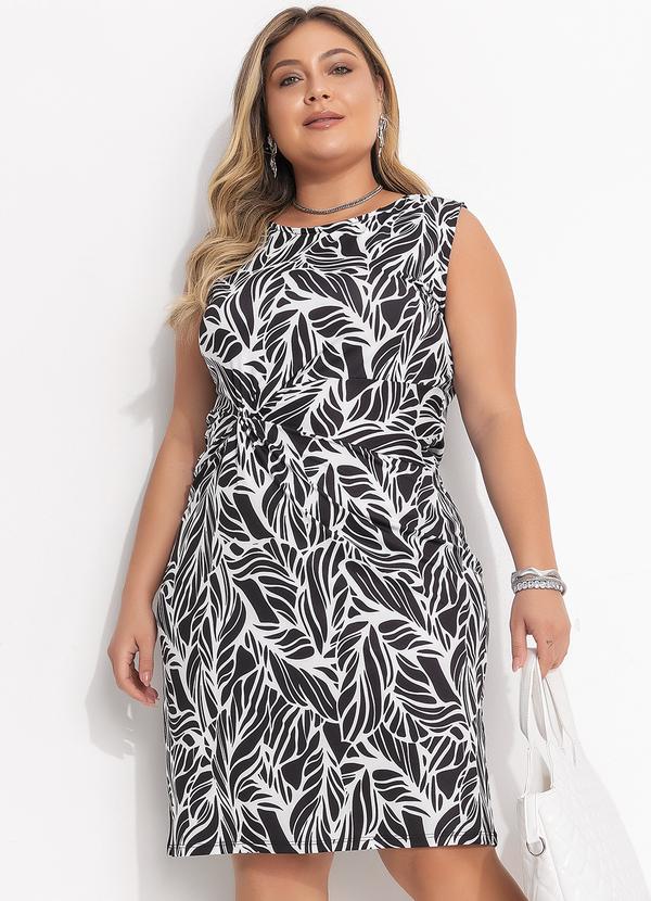 Quintess - Vestido Folhagem Abstrata em Malha Fria 7