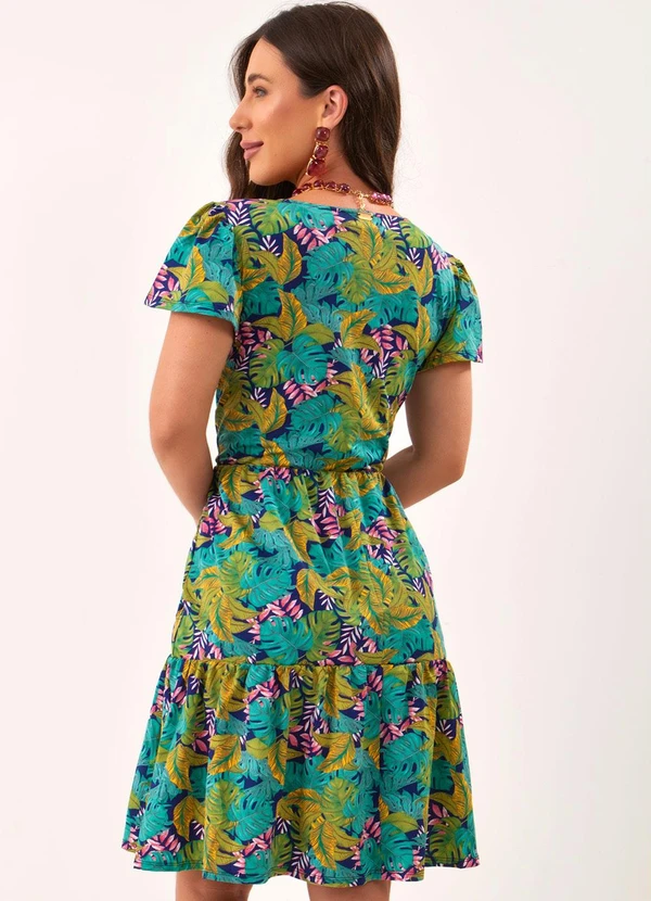 Quintess - Vestido Folhagem Amarela com Bolso e Babado 2