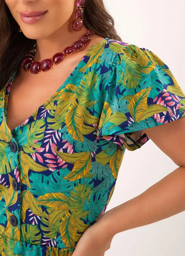 Quintess - Vestido Folhagem Amarela com Bolso e Babado 5