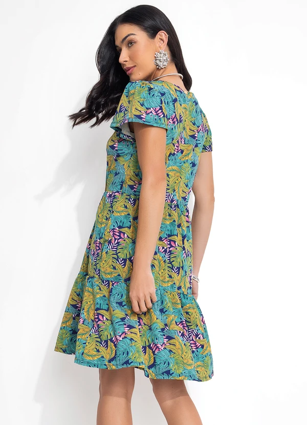 Quintess - Vestido Folhagem Amarela com Bolso e Babado 8