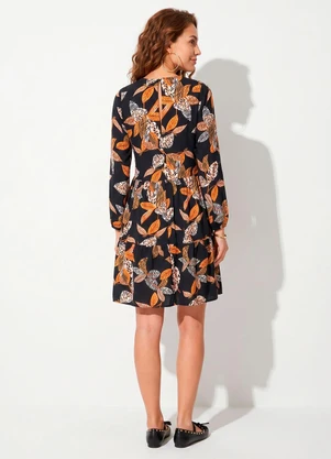 Quintess - Vestido Folhagem Animal Print em Crepe Plano - QUINTESS