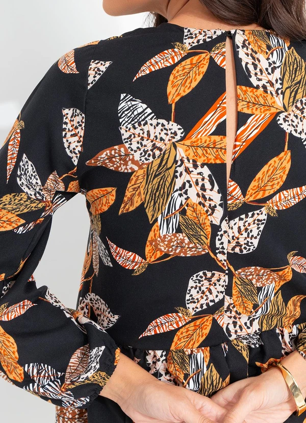 Quintess - Vestido Folhagem Animal Print em Crepe Plano 10
