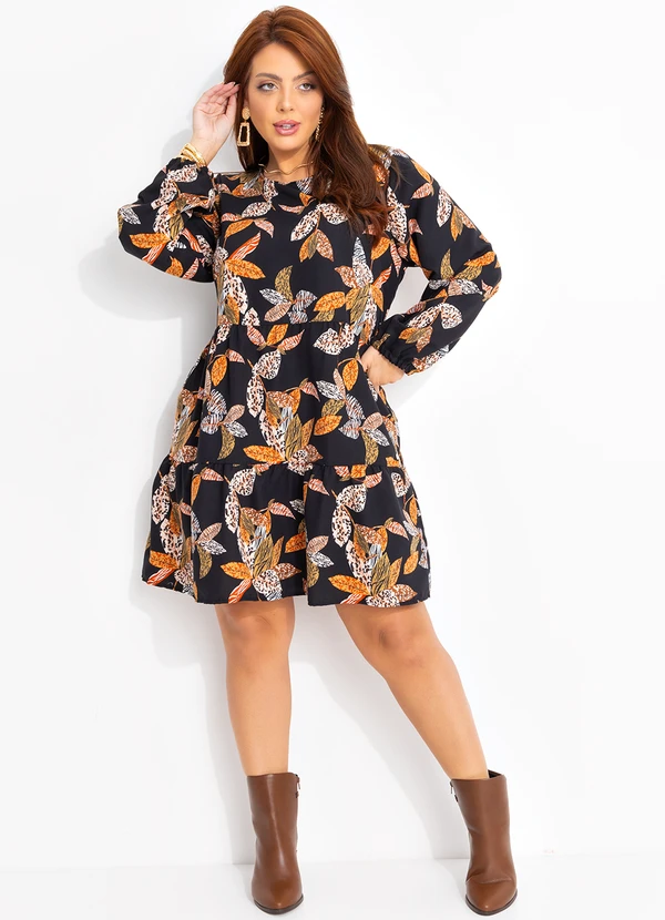 Quintess - Vestido Folhagem Animal Print em Crepe Plano 13