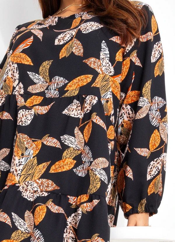 Quintess - Vestido Folhagem Animal Print em Crepe Plano