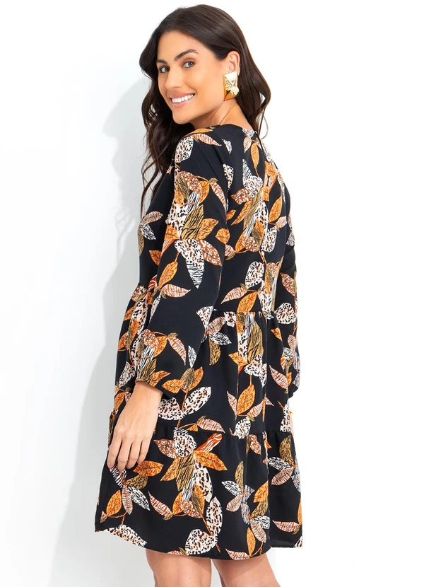 Quintess - Vestido Folhagem Animal Print em Crepe Plano 2