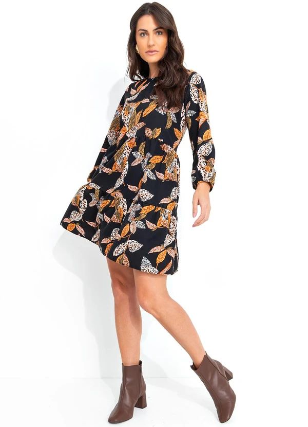 Quintess - Vestido Folhagem Animal Print em Crepe Plano 3