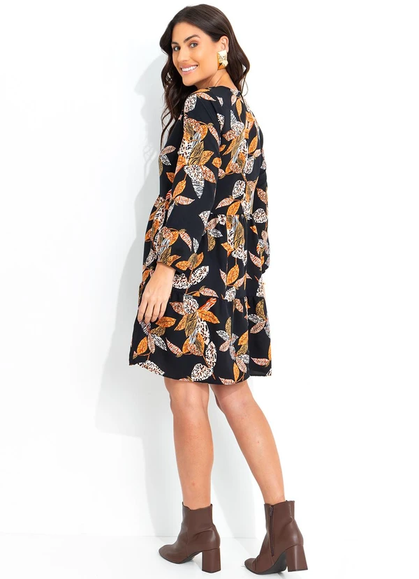 Quintess - Vestido Folhagem Animal Print em Crepe Plano 4