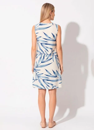 Quintess - Vestido Folhagem Azul com Bolsos - QUINTESS