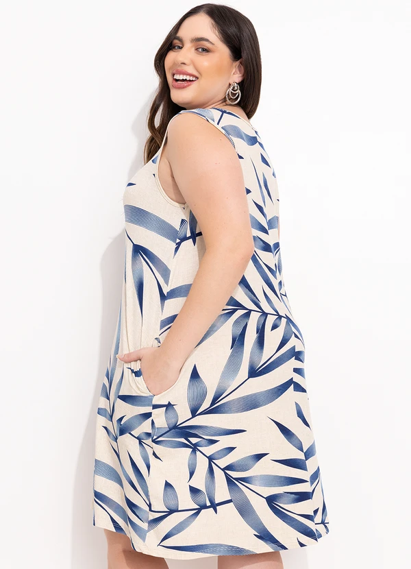 Quintess - Vestido Folhagem Azul com Bolsos 7