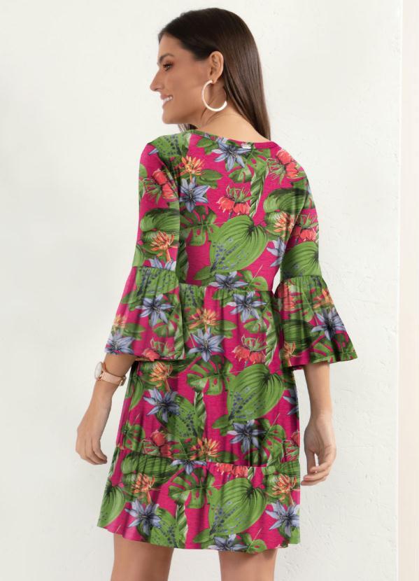 Quintess - Vestido Folhagem Azul com Franzidos 2