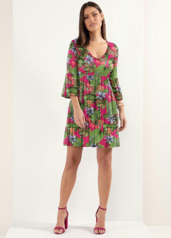 Quintess - Vestido Folhagem Azul com Franzidos 3