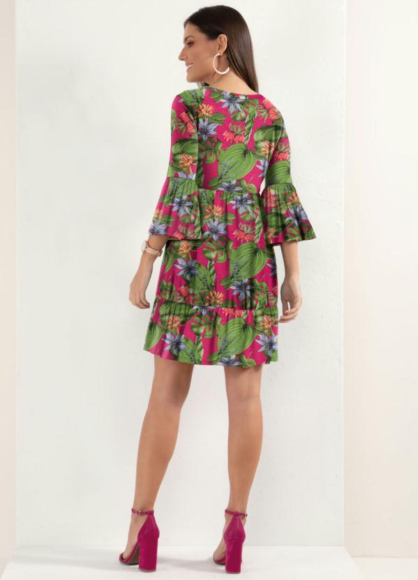 Quintess - Vestido Folhagem Azul com Franzidos 4