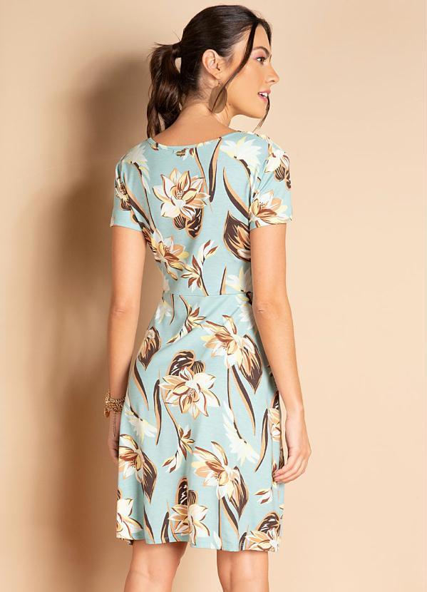 Quintess - Vestido Folhagem Azul com Nó no Decote 2