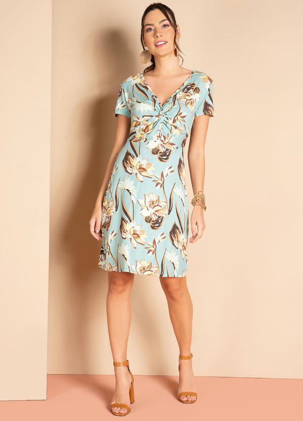 Quintess - Vestido Folhagem Azul com Nó no Decote 3