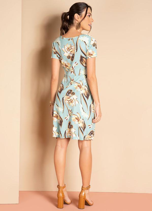 Quintess - Vestido Folhagem Azul com Nó no Decote 4