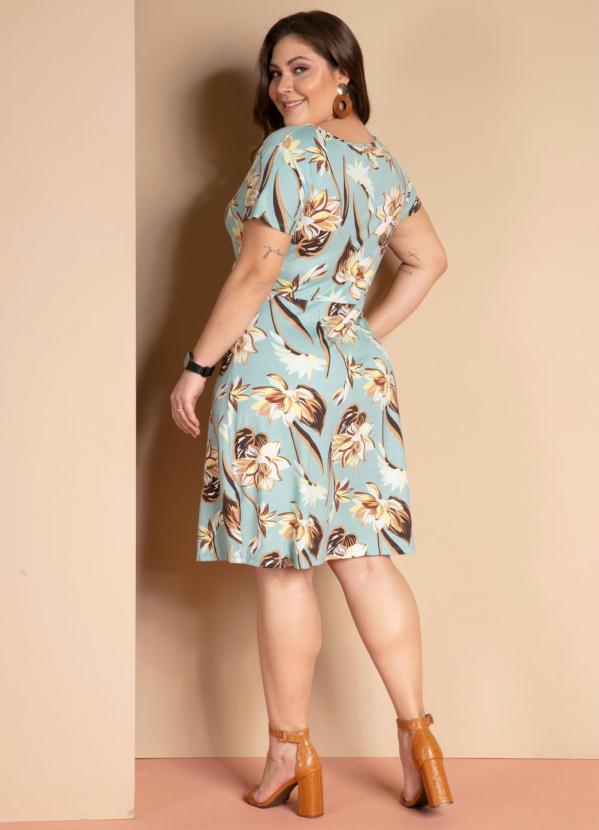 Quintess - Vestido Folhagem Azul com Nó no Decote 9