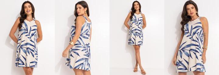Vestido Folhagem Azul