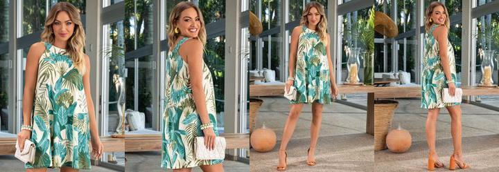 Vestido Folhagem Bege em Malha Fria